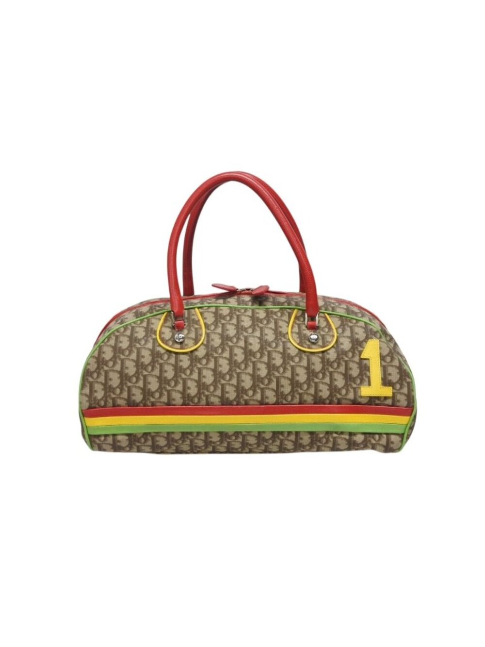 Dior Boston Bag Trotter Rasta Color Brown Silver